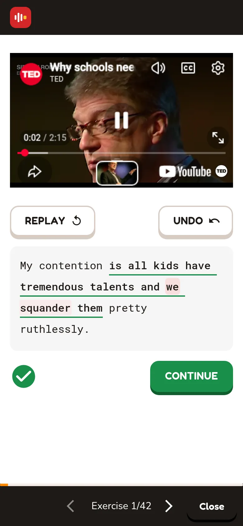 A correct answer on a phone